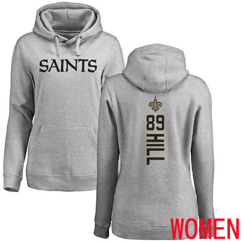 New Orleans Saints Ash Women Josh Hill Backer NFL Football #89 Pullover Hoodie Sweatshirts->nfl t-shirts->Sports Accessory